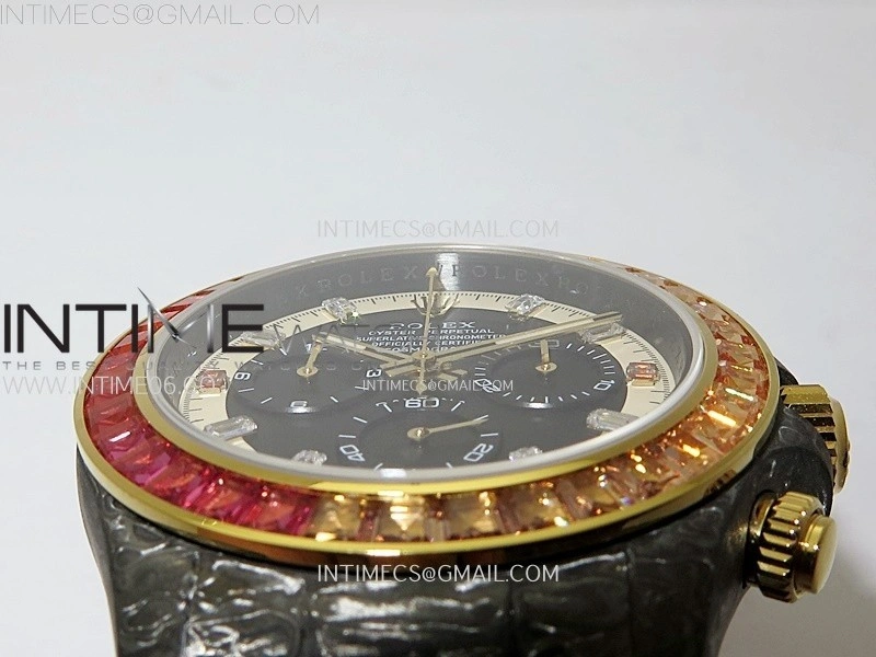 Daytona DIW Black Carbon Case DIWF Edition Gray White Dial Rainbow T Diamonds Bezel on White Nylon Strap A4130