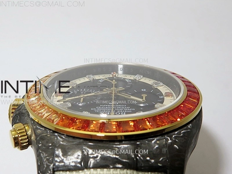 Daytona DIW Black Carbon Case DIWF Edition Gray White Dial Rainbow T Diamonds Bezel on White Nylon Strap A4130
