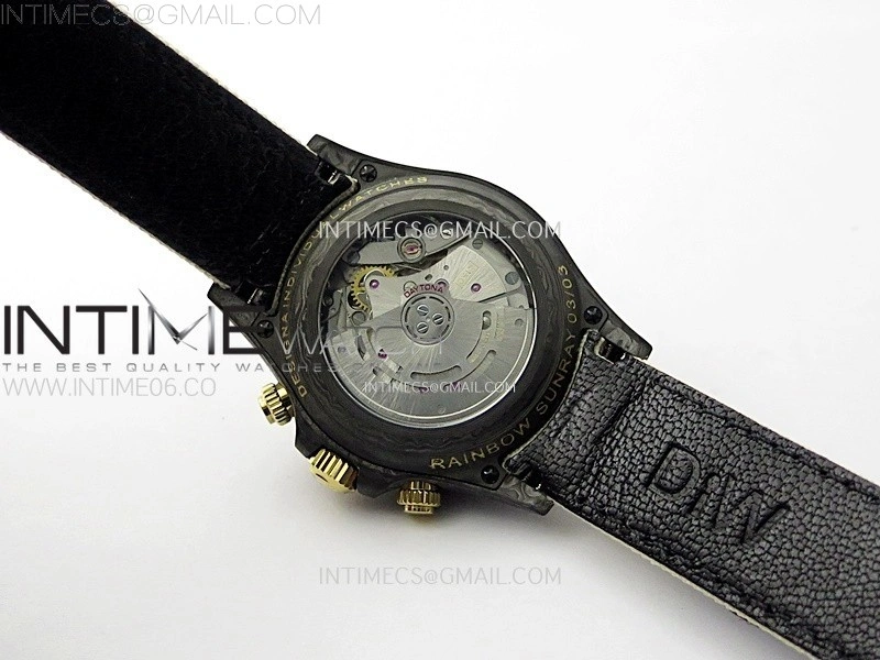 Daytona DIW Black Carbon Case DIWF Edition Gray White Dial Rainbow T Diamonds Bezel on White Nylon Strap A4130