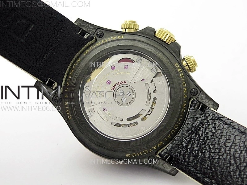 Daytona DIW Black Carbon Case DIWF Edition Gray White Dial Rainbow T Diamonds Bezel on White Nylon Strap A4130