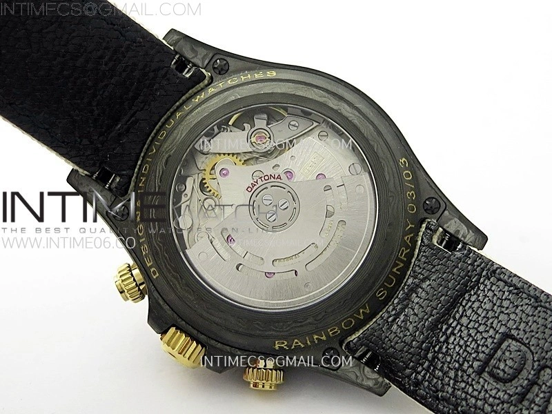 Daytona DIW Black Carbon Case DIWF Edition Gray White Dial Rainbow T Diamonds Bezel on White Nylon Strap A4130