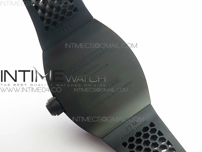 RM027 Titanium DLC Real Tourbillon EURF Best Edition Skeleton Skull Dial on Black Rubber Strap