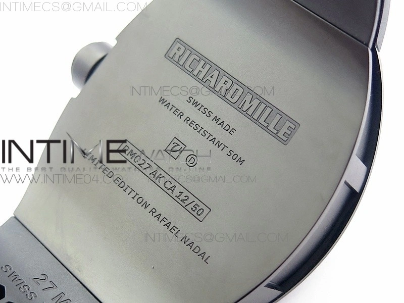 RM027 Titanium DLC Real Tourbillon EURF Best Edition Skeleton Skull Dial on Black Rubber Strap
