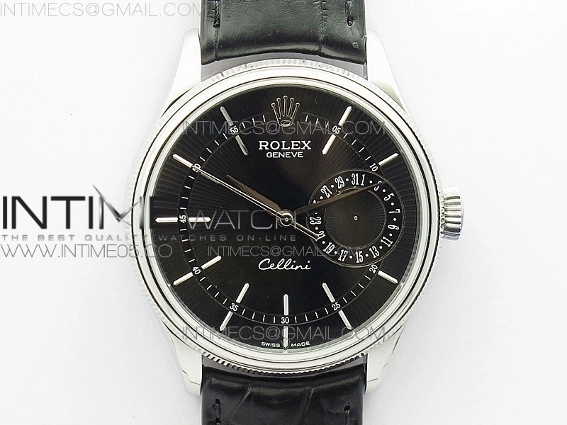 Cellini 50519 Real Date SS BP Best Edition Black Dial Sticks Markers on Black Leather Strap SA3165
