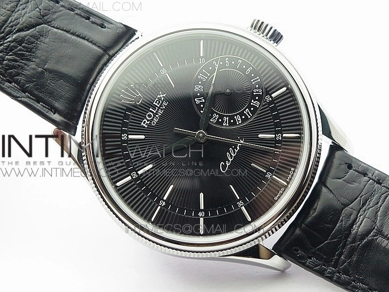 Cellini 50519 Real Date SS BP Best Edition Black Dial Sticks Markers on Black Leather Strap SA3165