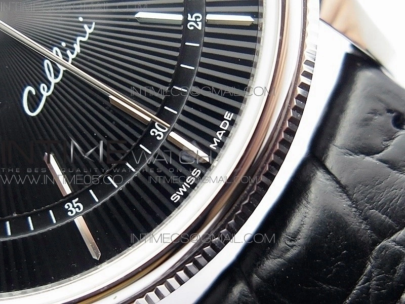 Cellini 50519 Real Date SS BP Best Edition Black Dial Sticks Markers on Black Leather Strap SA3165