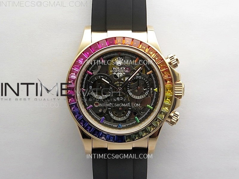Blacken Daytona RG Rainbow Bezel GETF Best Edition Skeleton Dial on Rubber Strap SA4130
