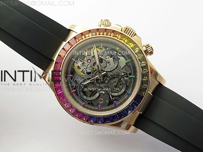 Blacken Daytona RG Rainbow Bezel GETF Best Edition Skeleton Dial on Rubber Strap SA4130