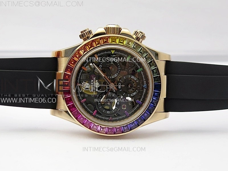 Blacken Daytona RG Rainbow Bezel GETF Best Edition Skeleton Dial on Rubber Strap SA4130