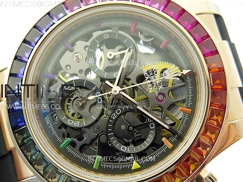 Blacken Daytona RG Rainbow Bezel GETF Best Edition Skeleton Dial on Rubber Strap SA4130
