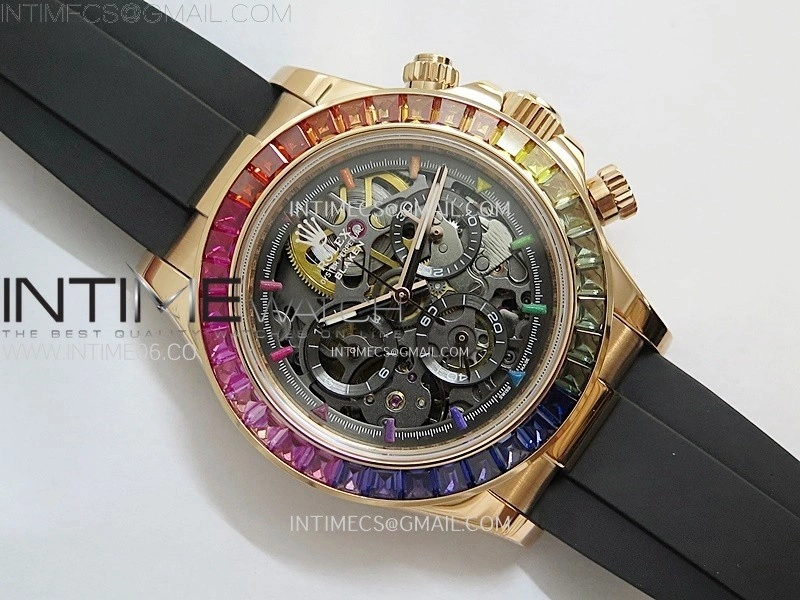 Blacken Daytona RG Rainbow Bezel GETF Best Edition Skeleton Dial on Rubber Strap SA4130