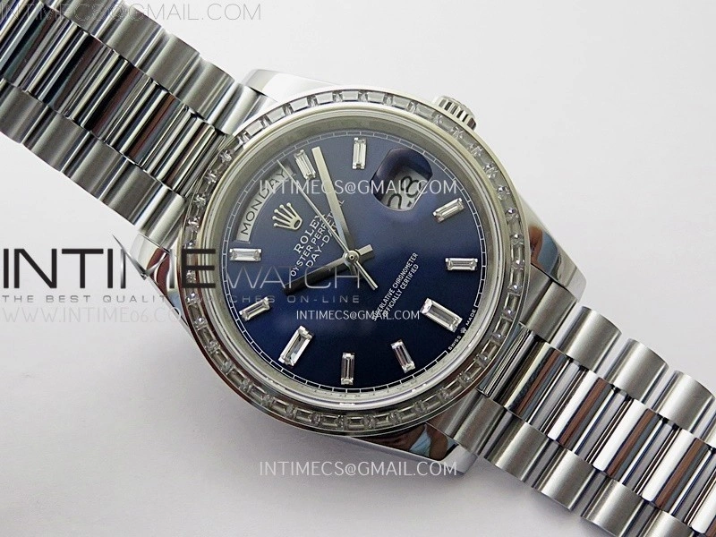 Day Date 228239 40mm 904L SS T Dia Bezel QF Gain Weight Blue Dial T Dia Markers on SS President Bracelet A2836