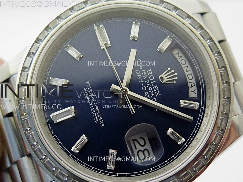 Day Date 228239 40mm 904L SS T Dia Bezel QF Gain Weight Blue Dial T Dia Markers on SS President Bracelet A2836