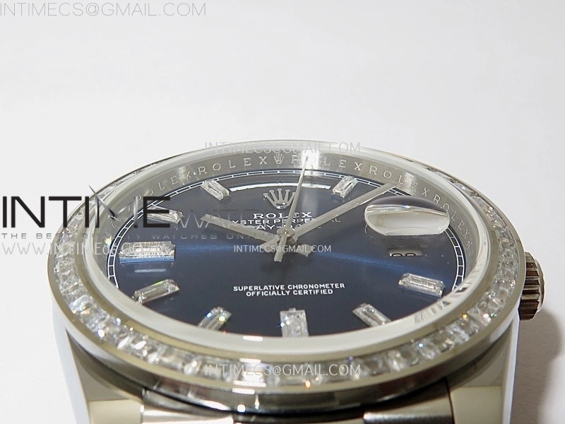Day Date 228239 40mm 904L SS T Dia Bezel QF Gain Weight Blue Dial T Dia Markers on SS President Bracelet A2836