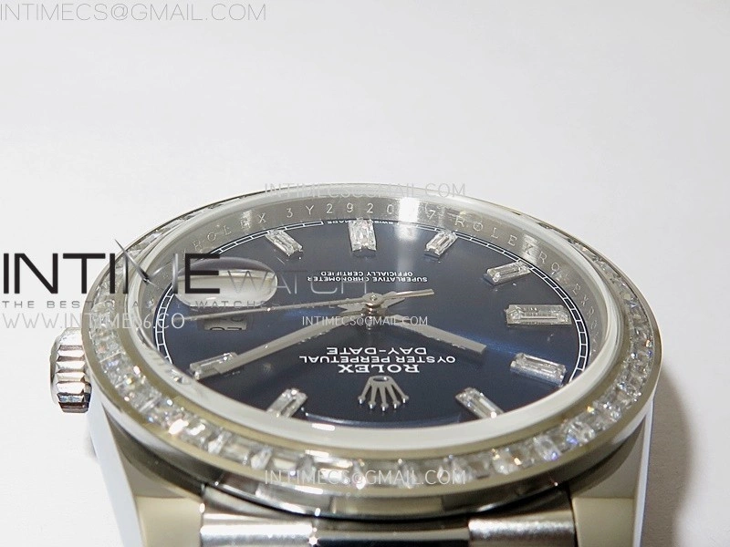 Day Date 228239 40mm 904L SS T Dia Bezel QF Gain Weight Blue Dial T Dia Markers on SS President Bracelet A2836