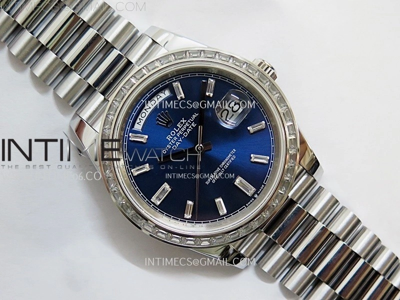 Day Date 228239 40mm 904L SS T Dia Bezel QF Gain Weight Blue Dial T Dia Markers on SS President Bracelet A2836