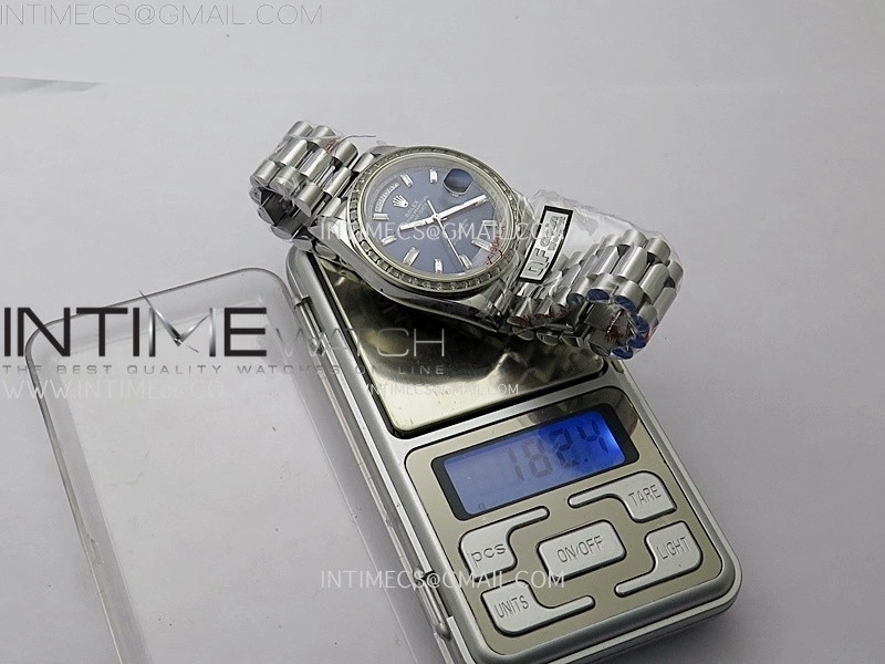 Day Date 228239 40mm 904L SS T Dia Bezel QF Gain Weight Blue Dial T Dia Markers on SS President Bracelet A2836
