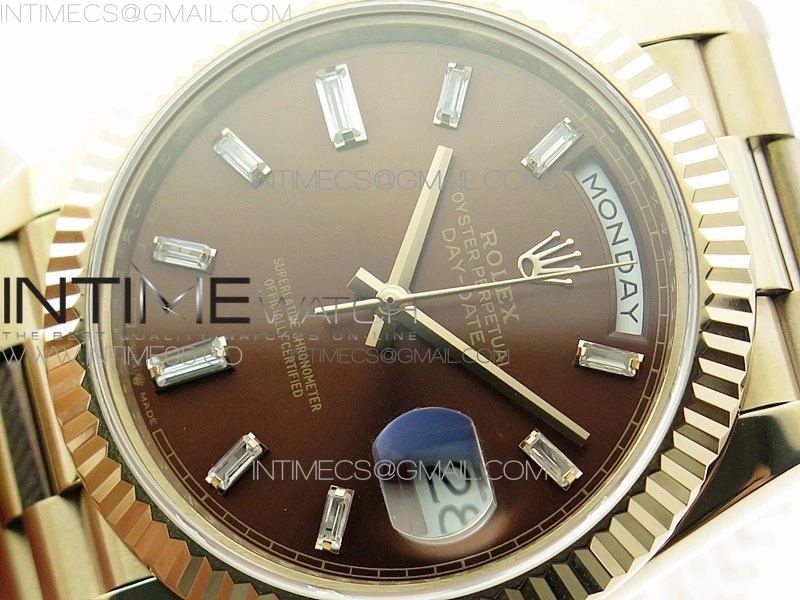 Day-Date 40mm 228239 BP New Dial Version 904 RG Brown T Crystal Markers Dial on RG President Bracelet A2836