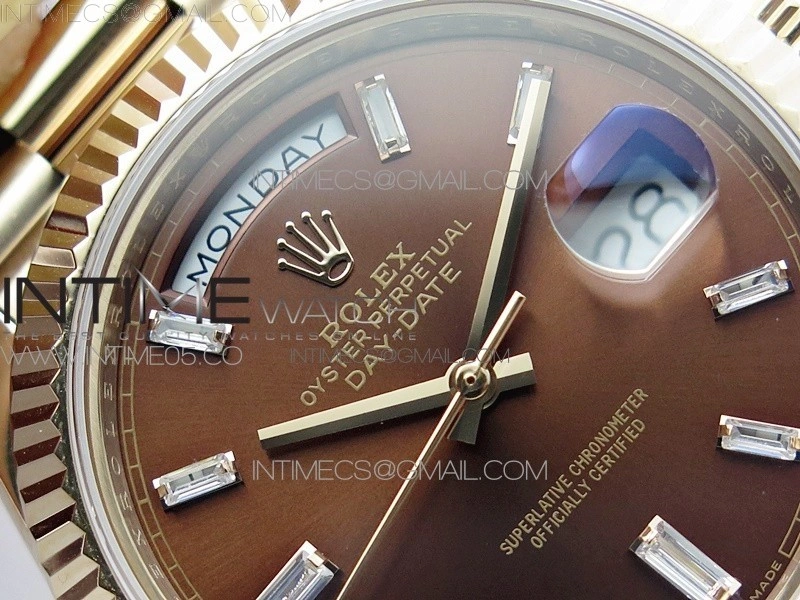 Day-Date 40mm 228239 BP New Dial Version 904 RG Brown T Crystal Markers Dial on RG President Bracelet A2836