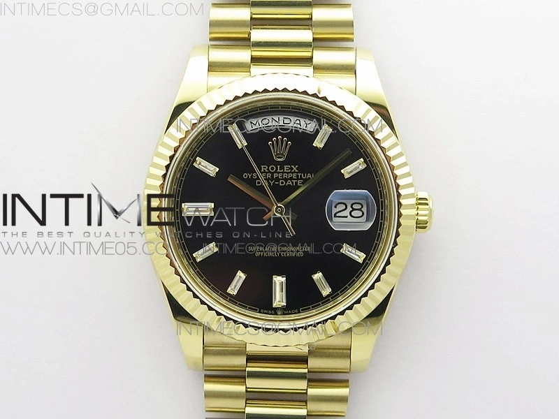 Day-Date 40mm 228239 BP New Dial Version 904 YG Black T Crystal Markers Dial on YG President Bracelet A2836