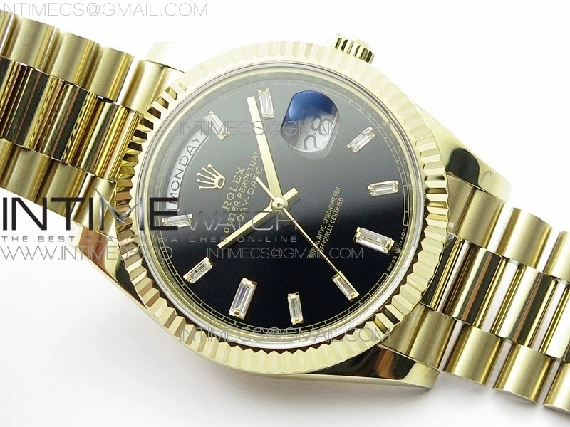 Day-Date 40mm 228239 BP New Dial Version 904 YG Black T Crystal Markers Dial on YG President Bracelet A2836