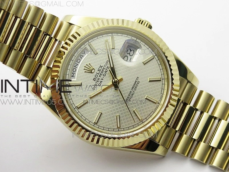 Day-Date 40mm 228239 BP New Dial Version 904 YG Ice Blue Sticks Markers Dial on YG President Bracelet A2836