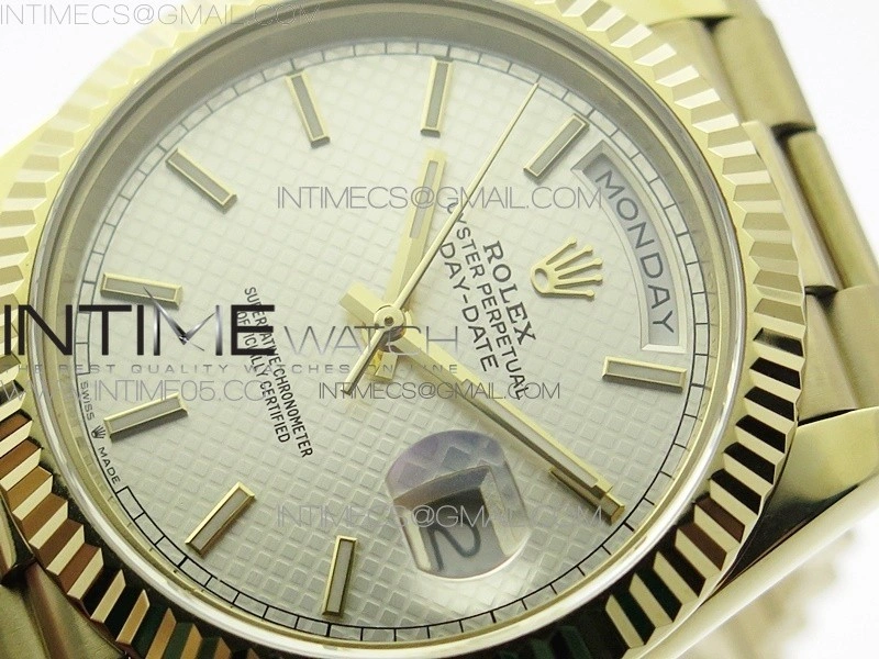 Day-Date 40mm 228239 BP New Dial Version 904 YG Ice Blue Sticks Markers Dial on YG President Bracelet A2836
