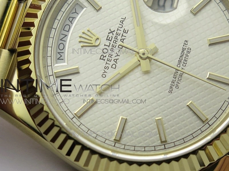 Day-Date 40mm 228239 BP New Dial Version 904 YG Ice Blue Sticks Markers Dial on YG President Bracelet A2836