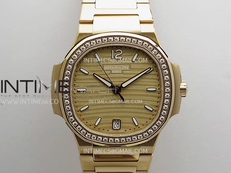Nautilus 7118 Ladies Diamond Bezel RG DDF 1:1 Best Edition Gold Dial On RG Bracelet Super Clone DD324
