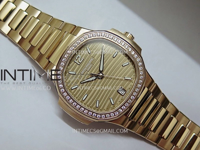 Nautilus 7118 Ladies Diamond Bezel RG DDF 1:1 Best Edition Gold Dial On RG Bracelet Super Clone DD324