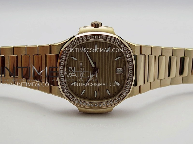 Nautilus 7118 Ladies Diamond Bezel RG DDF 1:1 Best Edition Gold Dial On RG Bracelet Super Clone DD324
