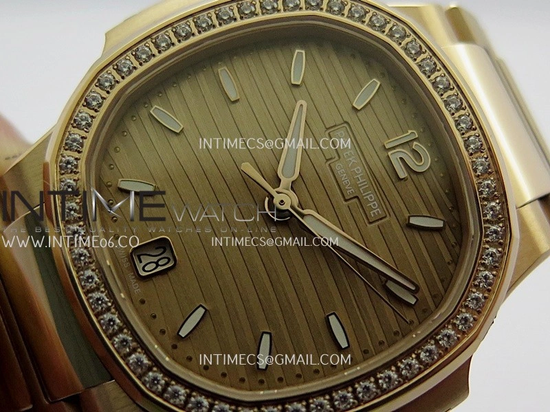 Nautilus 7118 Ladies Diamond Bezel RG DDF 1:1 Best Edition Gold Dial On RG Bracelet Super Clone DD324