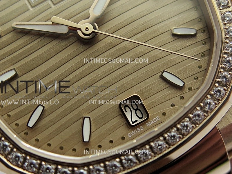 Nautilus 7118 Ladies Diamond Bezel RG DDF 1:1 Best Edition Gold Dial On RG Bracelet Super Clone DD324