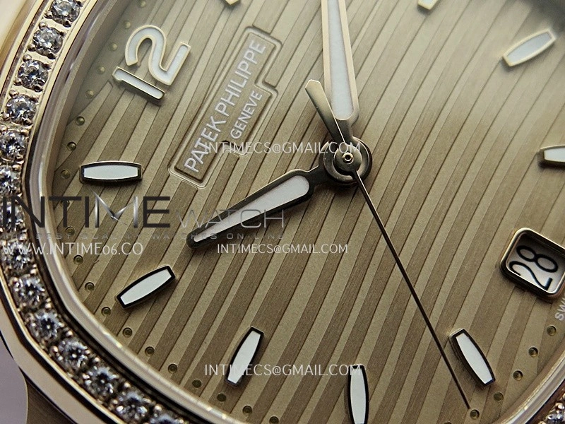 Nautilus 7118 Ladies Diamond Bezel RG DDF 1:1 Best Edition Gold Dial On RG Bracelet Super Clone DD324