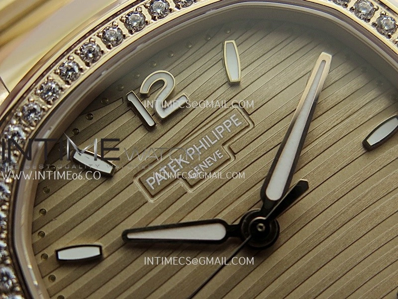 Nautilus 7118 Ladies Diamond Bezel RG DDF 1:1 Best Edition Gold Dial On RG Bracelet Super Clone DD324