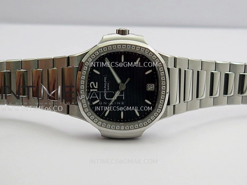 Nautilus 7118 Ladies Diamond Bezel SS DDF 1:1 Best Edition Blue Dial On SS Bracelet Super Clone DD324