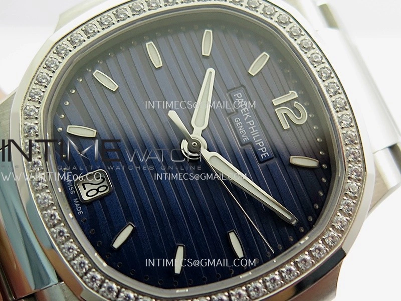 Nautilus 7118 Ladies Diamond Bezel SS DDF 1:1 Best Edition Blue Dial On SS Bracelet Super Clone DD324