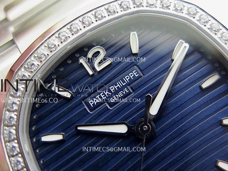 Nautilus 7118 Ladies Diamond Bezel SS DDF 1:1 Best Edition Blue Dial On SS Bracelet Super Clone DD324