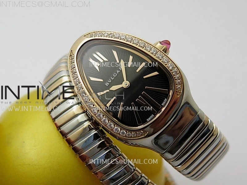 Serpenti 35mm Diamond Bezel SS RG BVF 1:1 Best Edition Black Dial on SS RG Bracelet Ronda Quartz