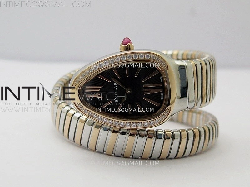 Serpenti 35mm Diamond Bezel SS RG BVF 1:1 Best Edition Black Dial on SS RG Bracelet Ronda Quartz