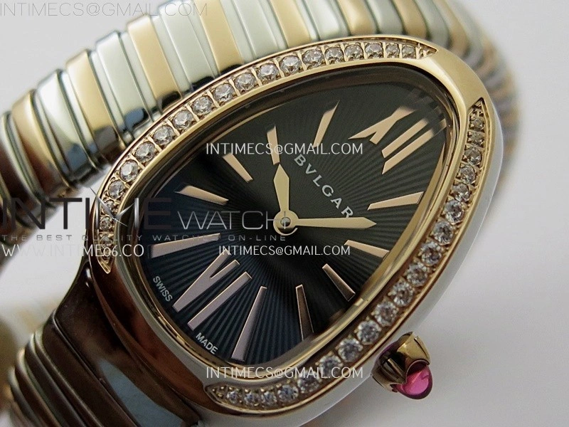 Serpenti 35mm Diamond Bezel SS RG BVF 1:1 Best Edition Black Dial on SS RG Bracelet Ronda Quartz
