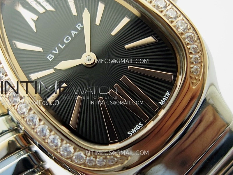 Serpenti 35mm Diamond Bezel SS RG BVF 1:1 Best Edition Black Dial on SS RG Bracelet Ronda Quartz