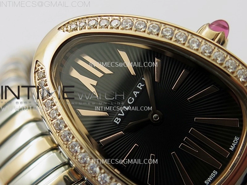 Serpenti 35mm Diamond Bezel SS RG BVF 1:1 Best Edition Black Dial on SS RG Bracelet Ronda Quartz