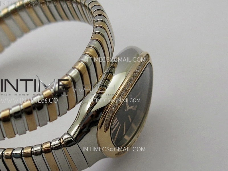 Serpenti 35mm Diamond Bezel SS RG BVF 1:1 Best Edition Black Dial on SS RG Bracelet Ronda Quartz