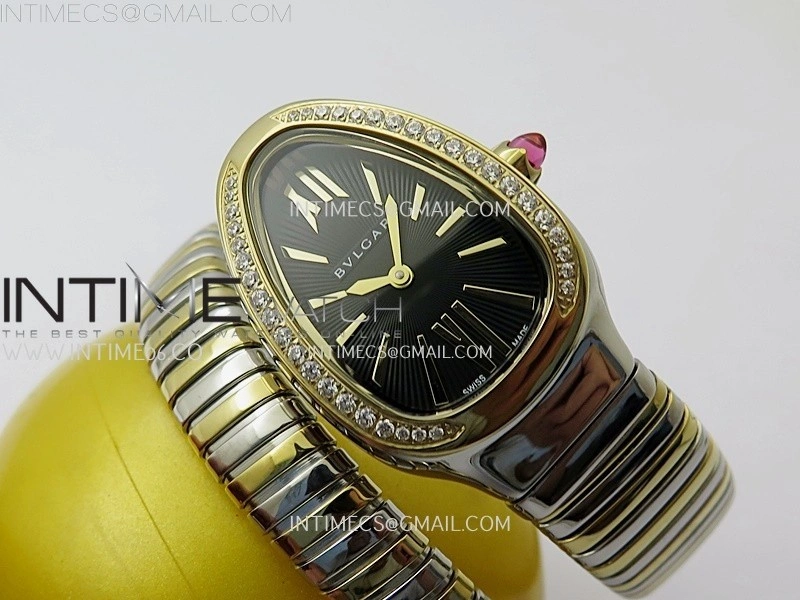 Serpenti 35mm Diamond Bezel SS YG BVF 1:1 Best Edition Black Dial on SS YG Bracelet Ronda Quartz