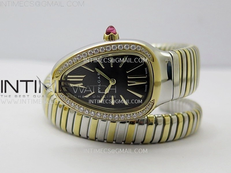 Serpenti 35mm Diamond Bezel SS YG BVF 1:1 Best Edition Black Dial on SS YG Bracelet Ronda Quartz