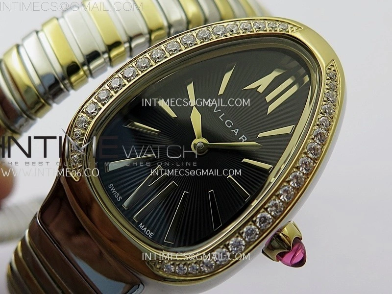 Serpenti 35mm Diamond Bezel SS YG BVF 1:1 Best Edition Black Dial on SS YG Bracelet Ronda Quartz