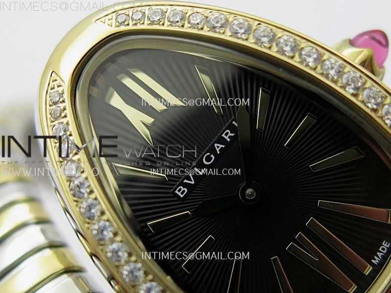 Serpenti 35mm Diamond Bezel SS YG BVF 1:1 Best Edition Black Dial on SS YG Bracelet Ronda Quartz