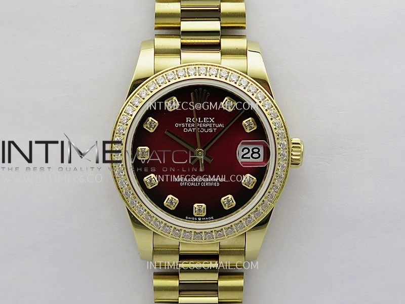 DateJust 31mm Diamond Bezel YG GMF Best Edition Red Ombre Dial On YG President Bracelet A2824