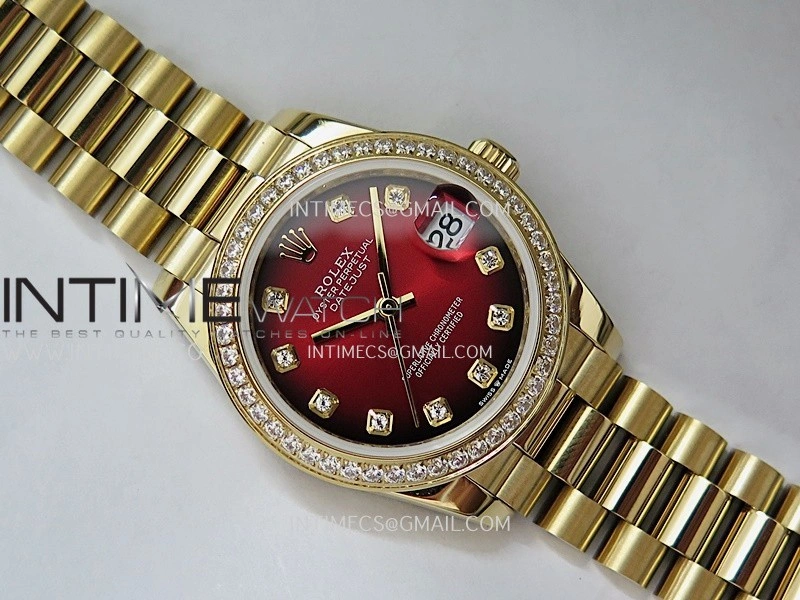 DateJust 31mm Diamond Bezel YG GMF Best Edition Red Ombre Dial On YG President Bracelet A2824